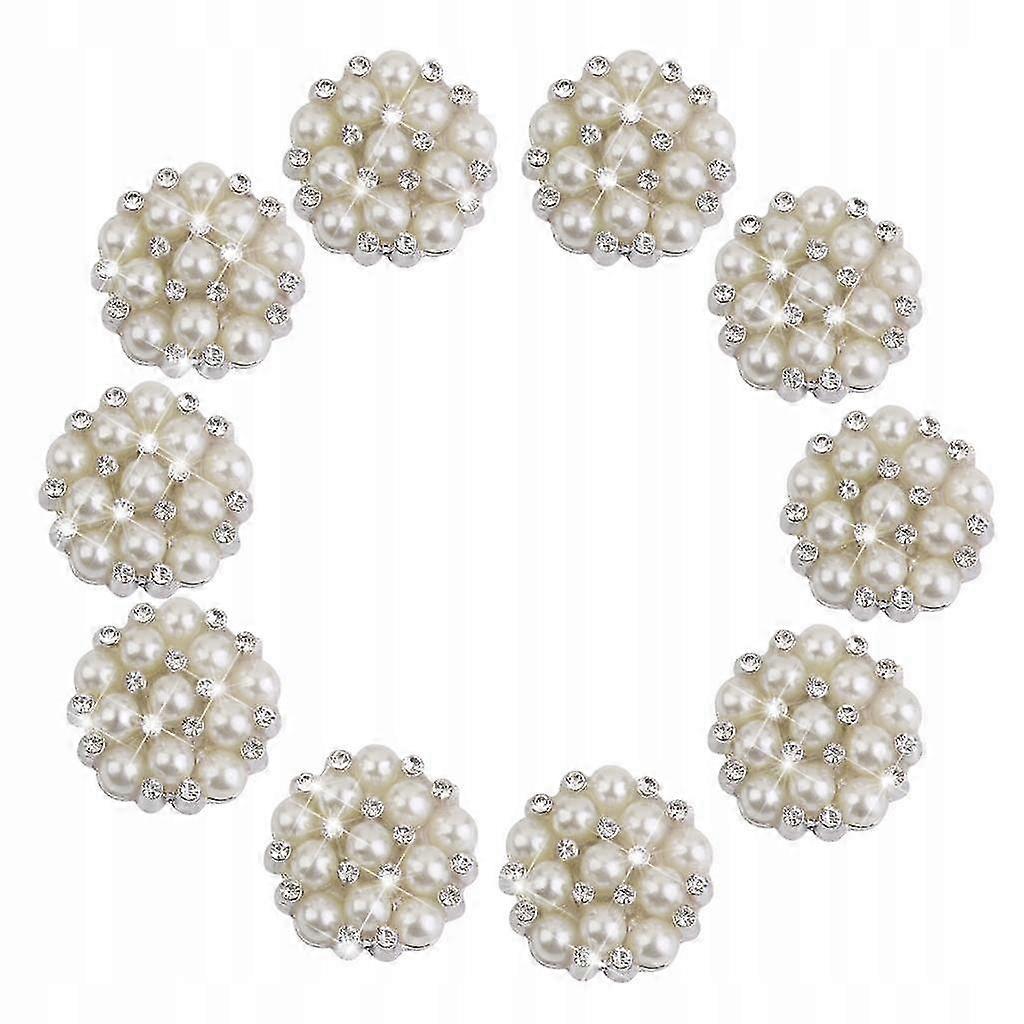 10x Pearl And Crystal Buttons With Flat Back D