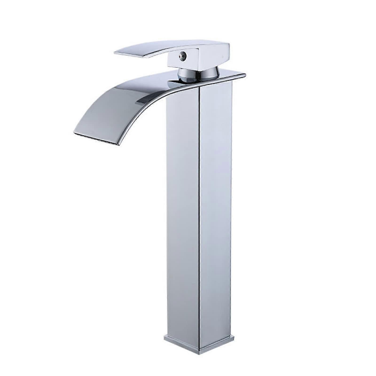 Waterfall Taps for Basin Stainless Steel Lavatory Faucet With Waterfall Spout SingleHandle Arc Chrome Plated
