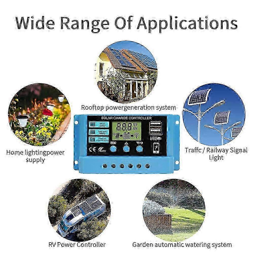 10a 20a 30a Usb 5v Output Solar Regulator 12v/24v New Pwm Solar Charge