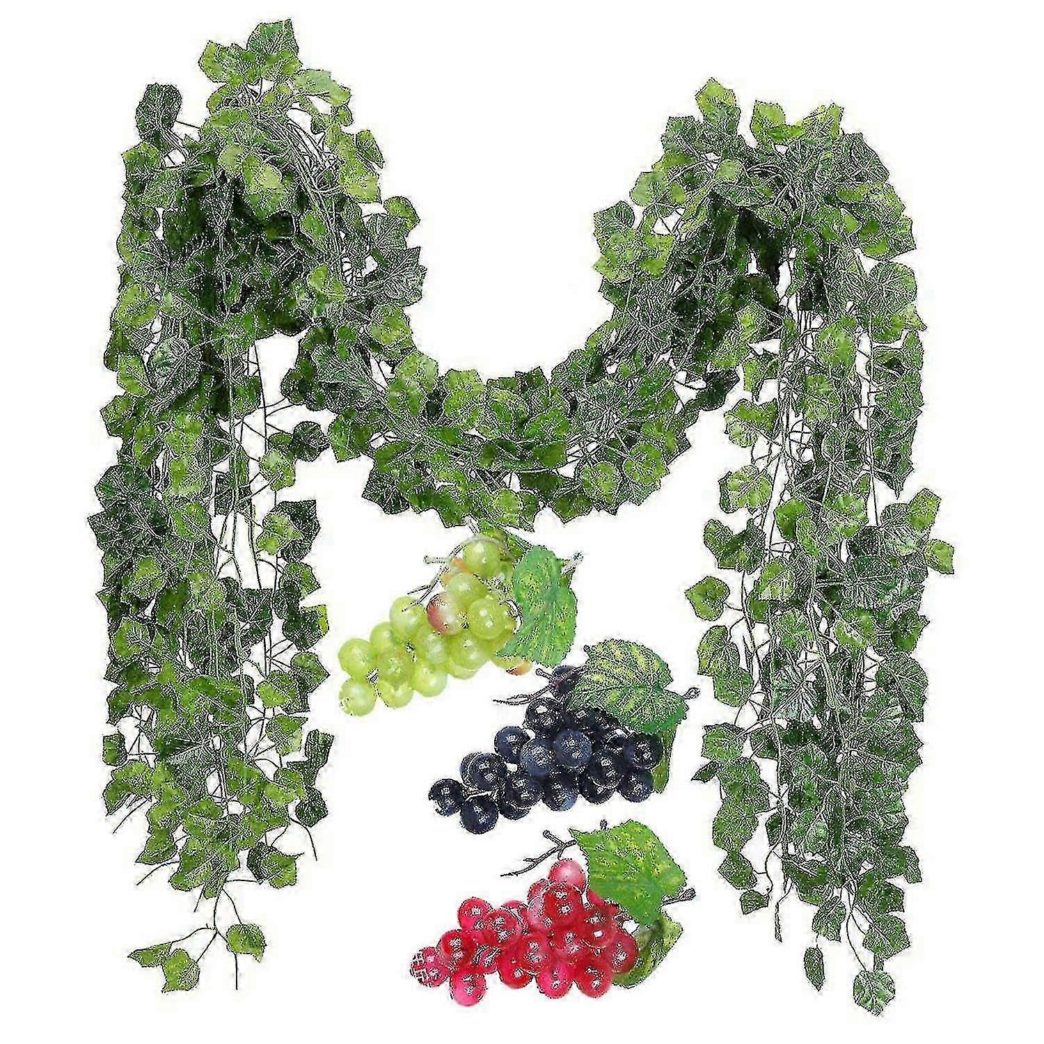 12 Strands Artificial Grape Vines Ivy Leaves With 3 Strings Grapes For Wedding Party Home Wall Deco