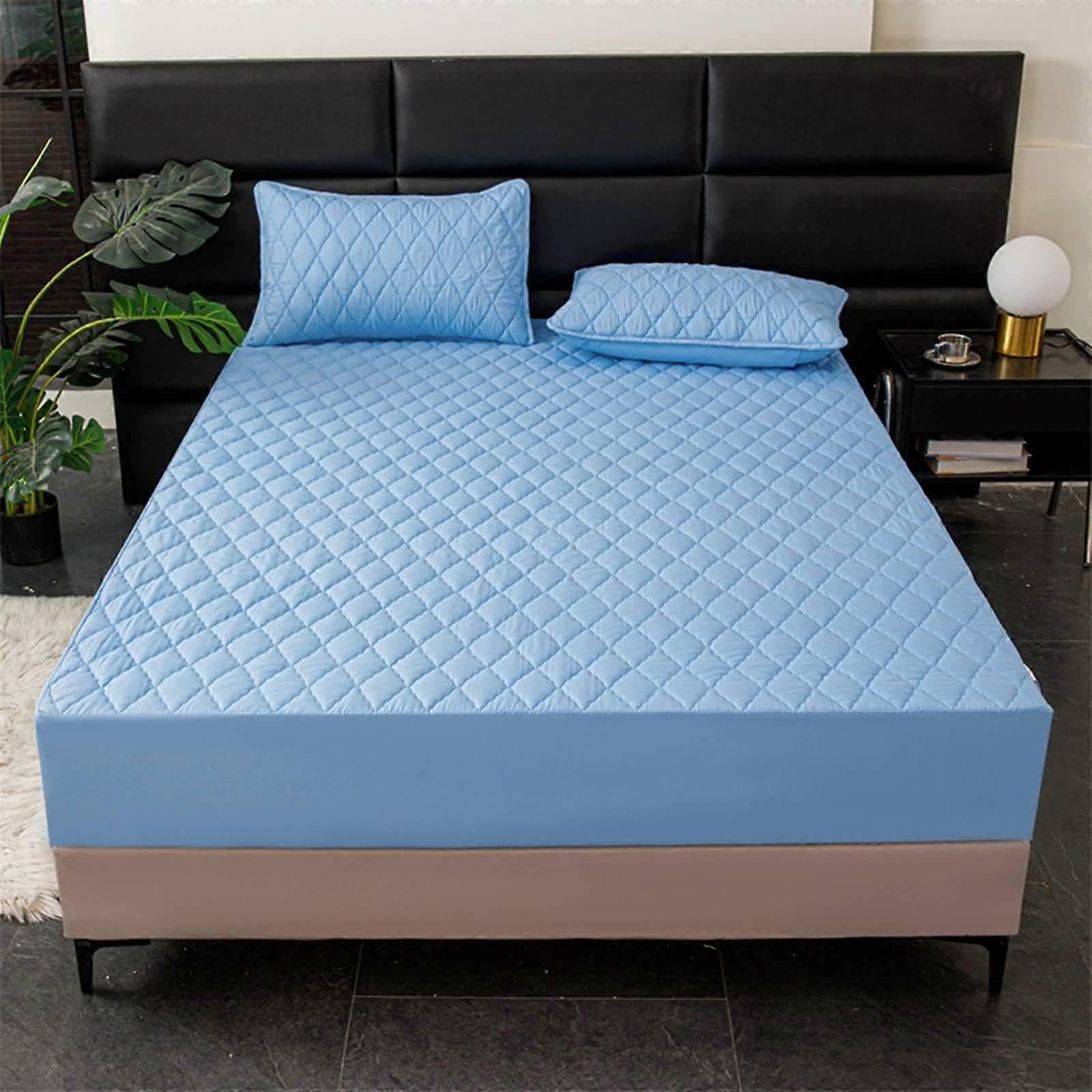 Elastic Fitted Sheets With 2 Pillowcases 120 X 200 cm Blue Diamond Pattern Color Double Bed Bedding Set For Couples