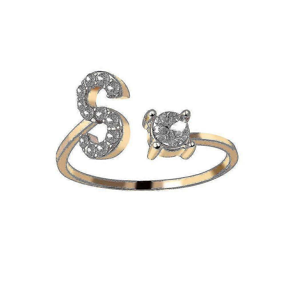 26 Letter Ring Gold Metal Adjustable Open Ring, Initial Name Letter Ring-size:s
