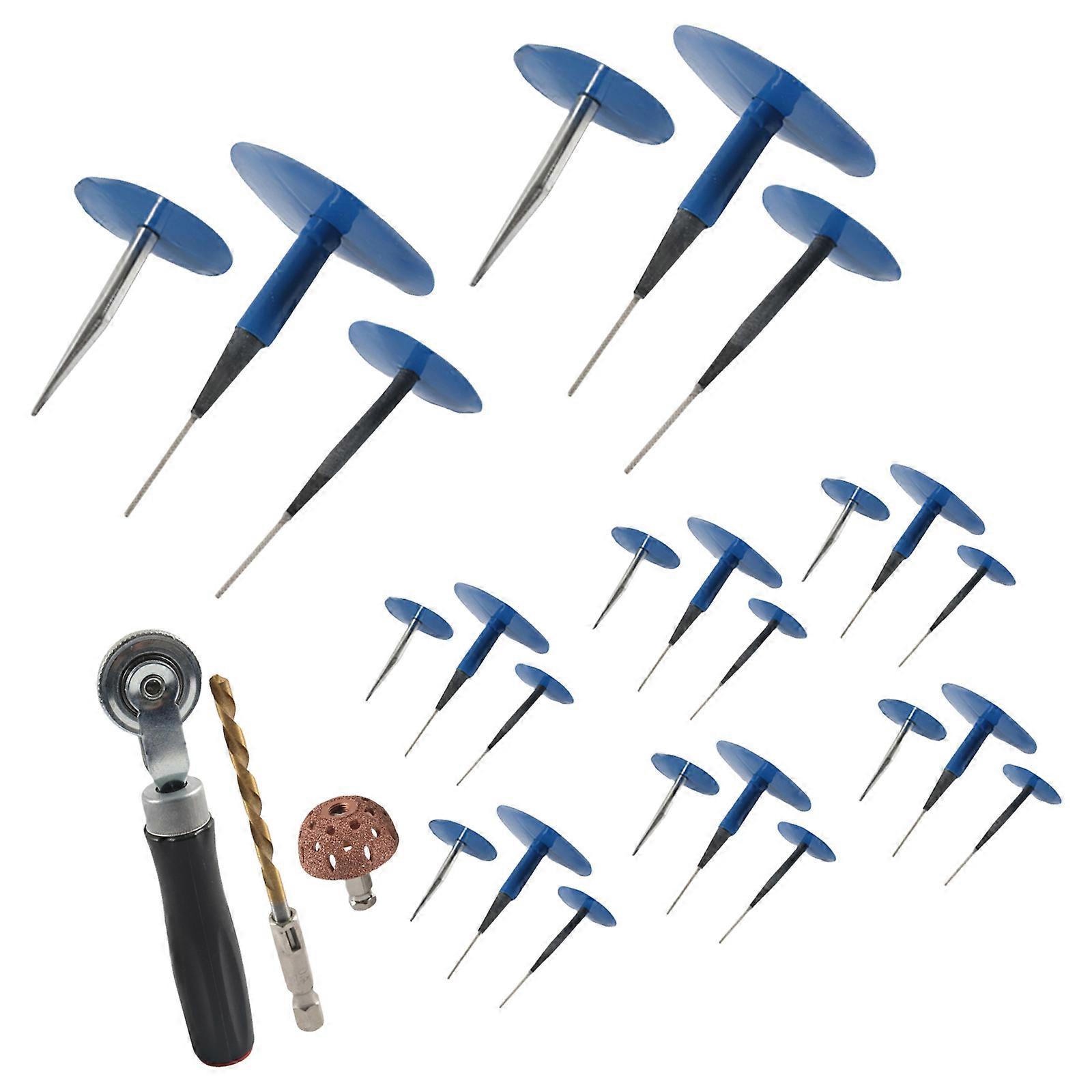 Car Tire Repair Patches Tire Patches Kit Including Buffing Wheel Roller Twist Drill Bits and 24pcs Tire Patches Plugs Multicolor