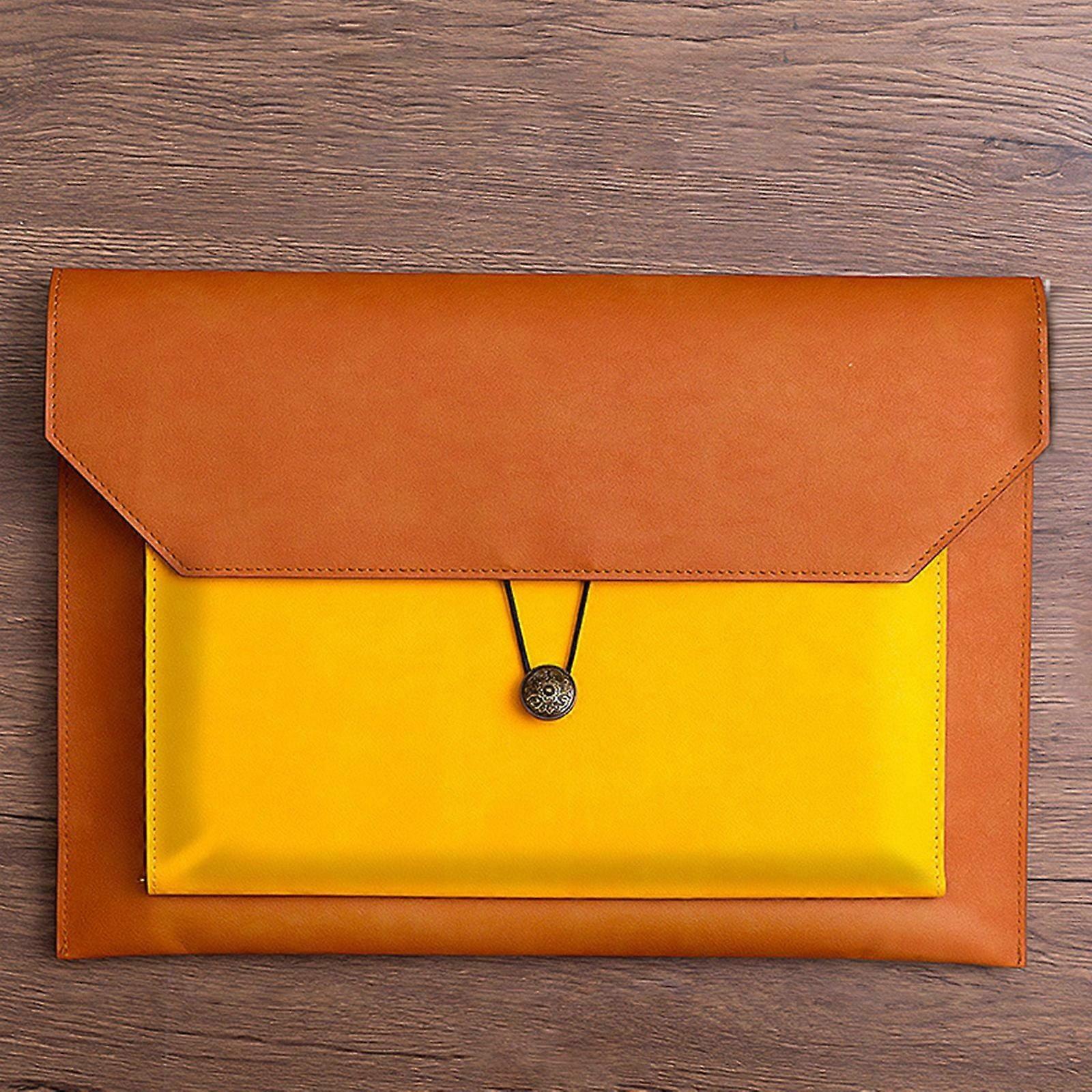 WinysinLeather Business Document Bag Button Document Storage Bag Contract Document Bag Large Capacity Business Document Bag