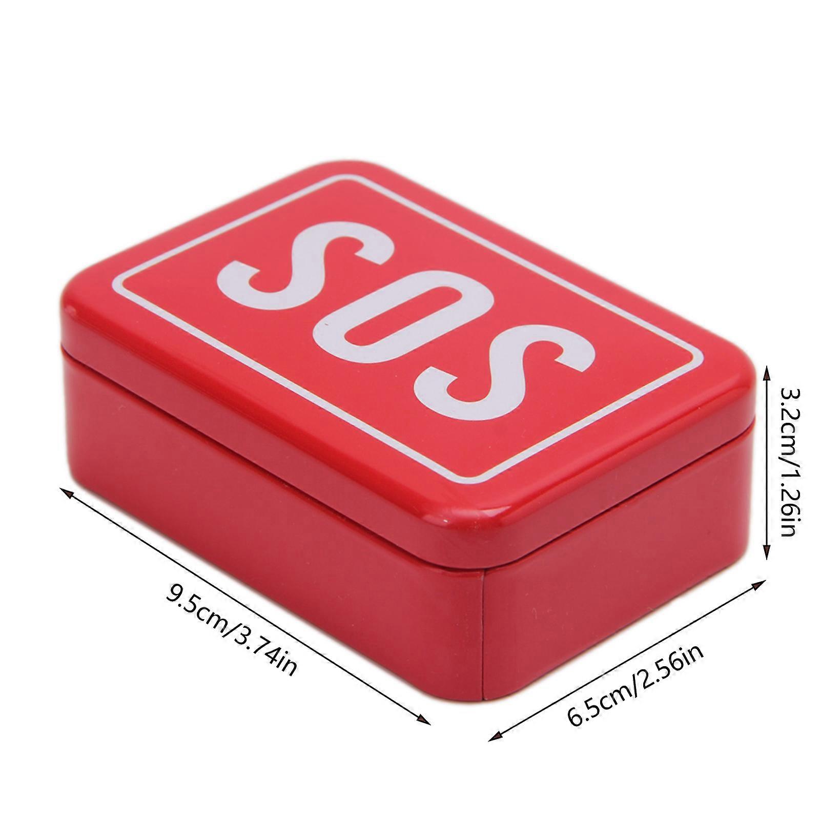 "SOS"Tin for Case Box Lid Container for Survival Gear Kits First Aid for Pill Bo  Red M