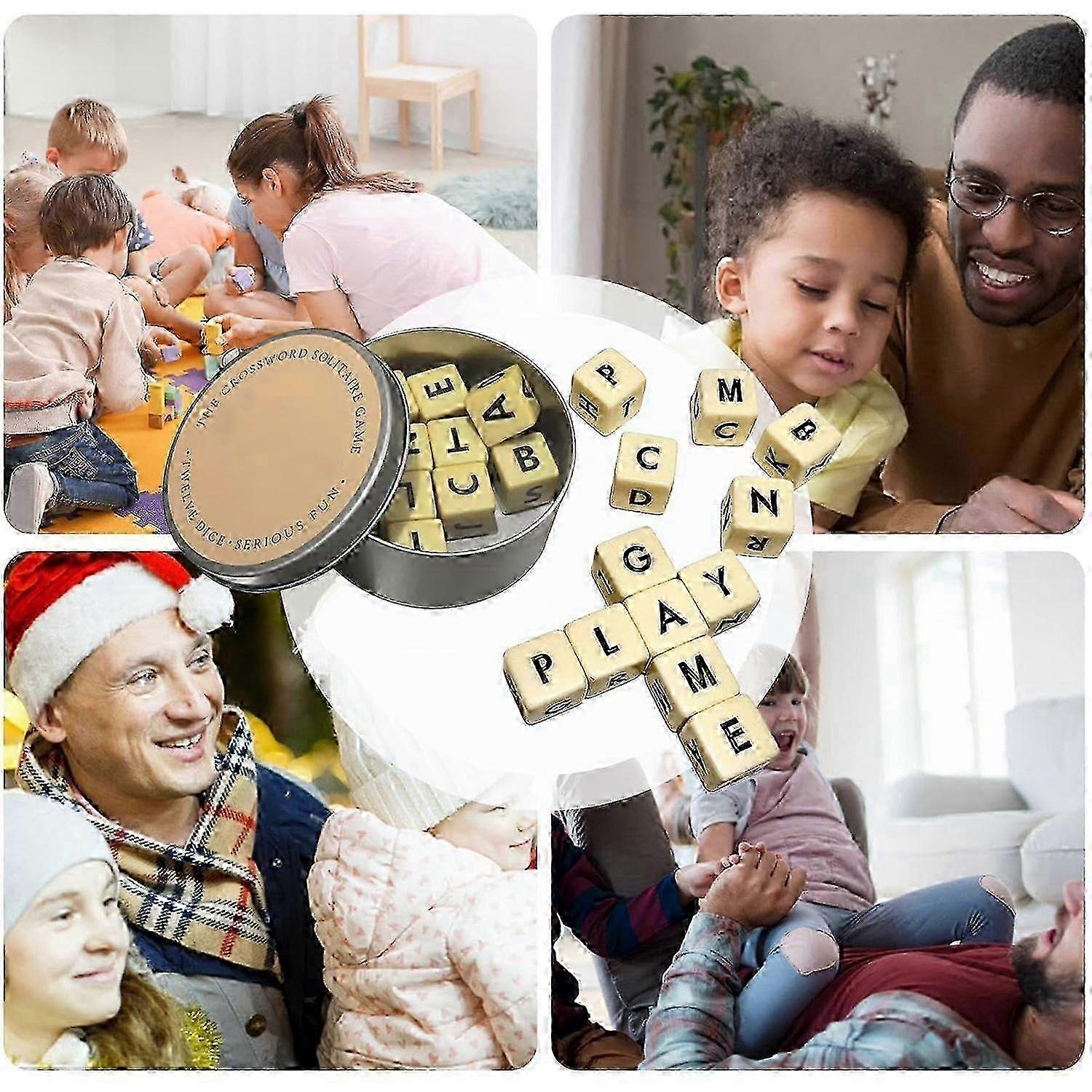 Qless Crossword Game with 12 Letter Dice and Box, 2024 Edition w