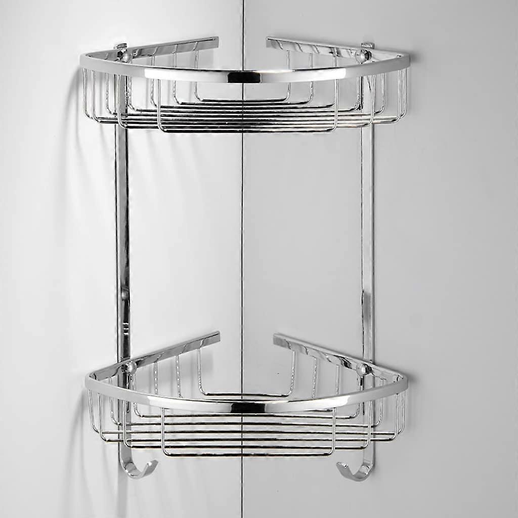 Modern Stainless Steel Bathroom Shelves With Towel Bar, Double Triangular Baskets, SpaceSaving Wall Storage