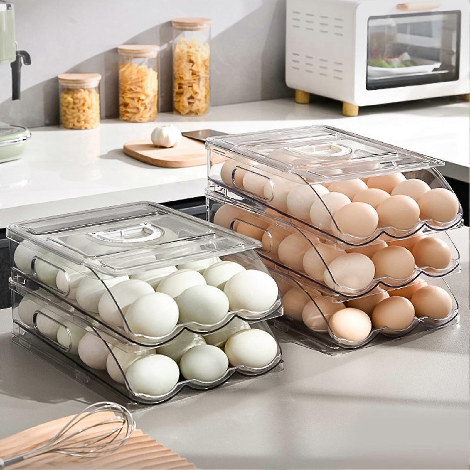 SUSUchens Automatic Rolling Egg Organizer, BPA-Free, Non-Slip, Stackable with Sturdy Lid, Compatible with Standard Egg Cartons