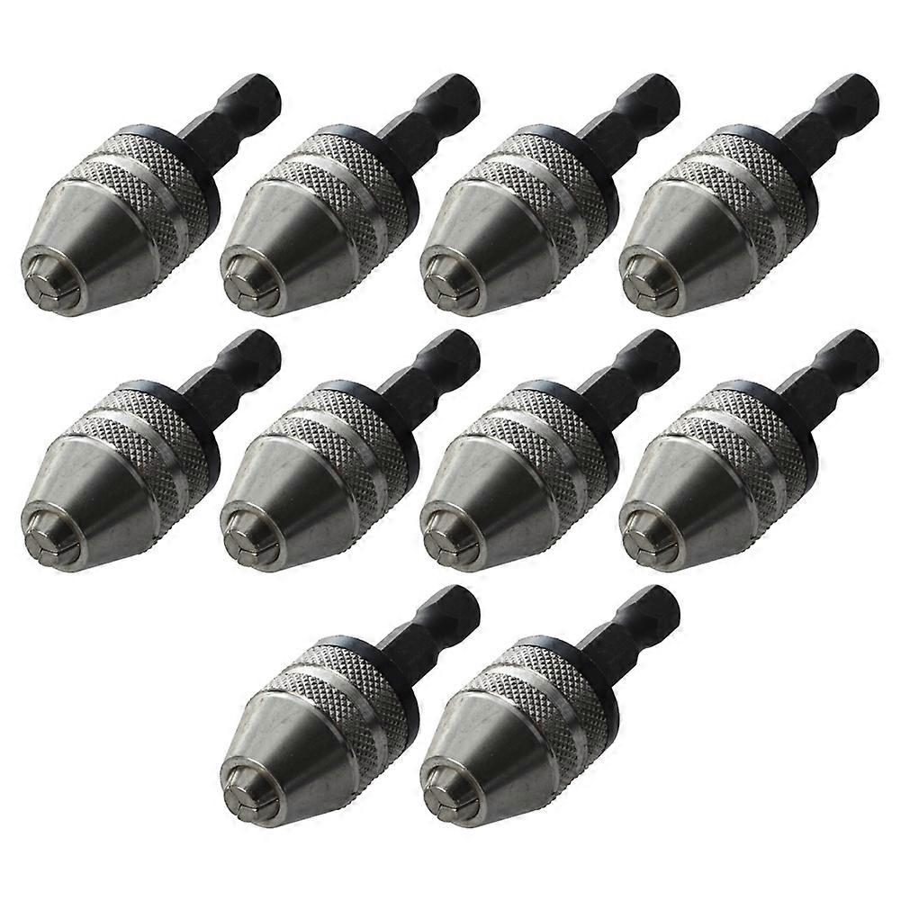10X Silver+Black 6mm Keyless Drill Bit Chuck Quick Change Adapter Converter Hex Shank