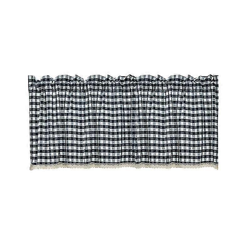 Kitchen Plaid Short Curtain with Rod, Modern Window Drape Home Decor