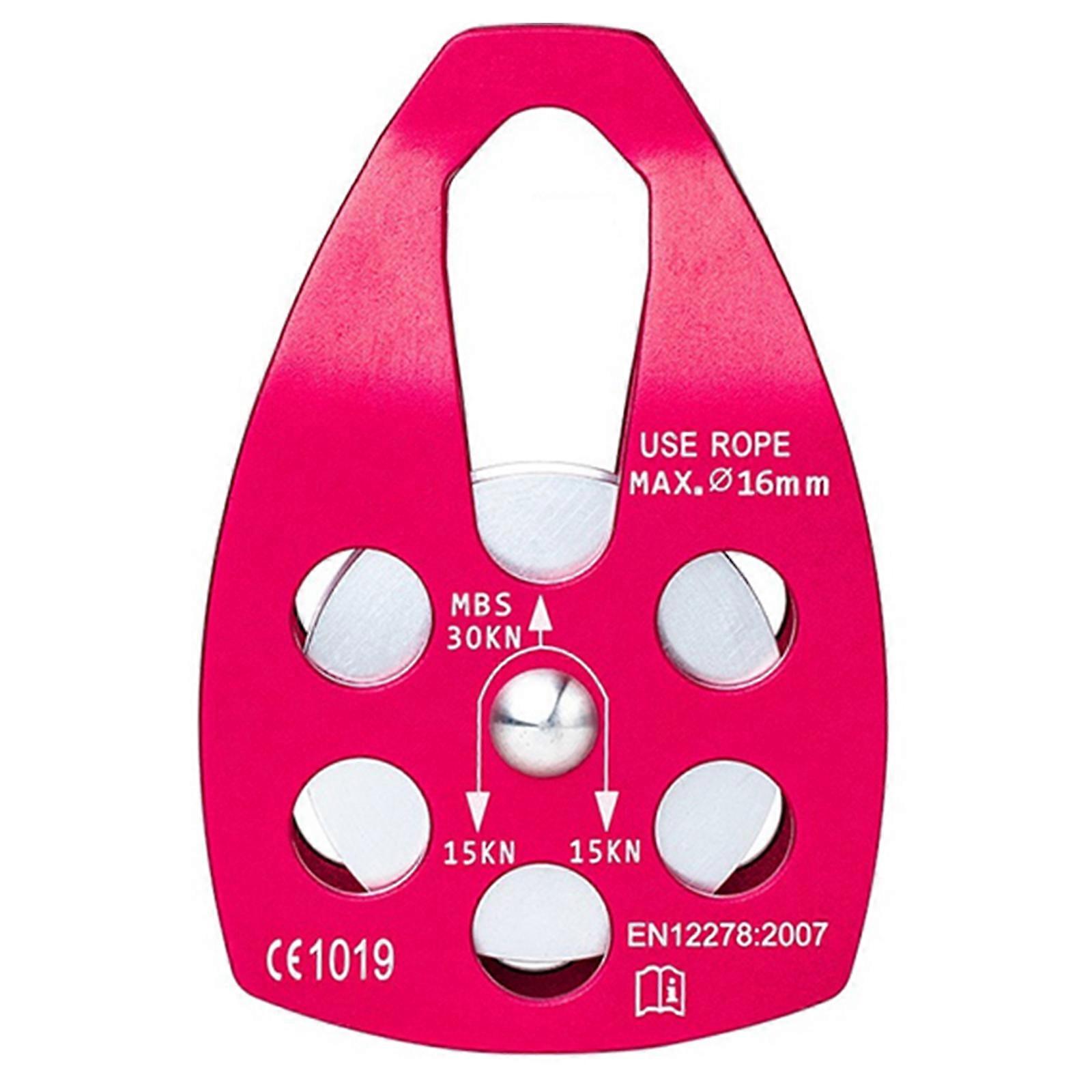 30KN Climbing Rope Pulley Mobile Micro Climbing Rescue Pulley Aluminum Swing Sheave for Rescue/Work at Height/Rappelling  Red