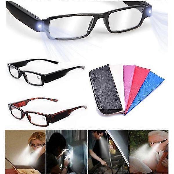 SEE and READ in the Dark Reading Glasses with LED Lamp in Case. Day/Night Strength +1.00 Brown