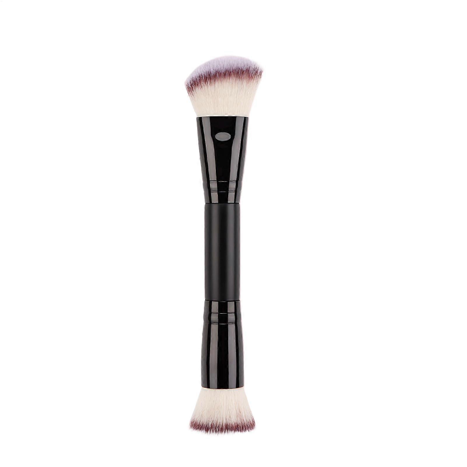 DualHead Foundation and Contour Brush Compact Travel Size for Smooth Finish and Bronzing Black