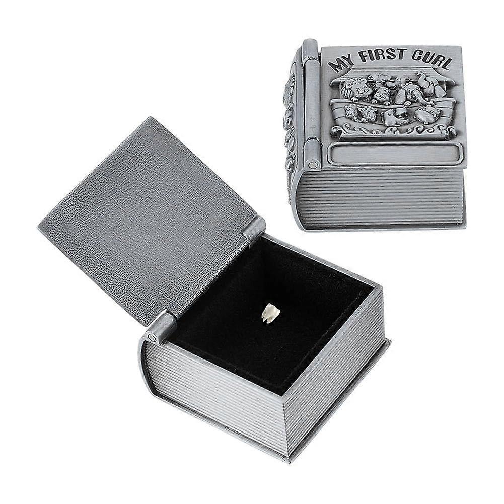 2 Pcs First Curl and Teeth Keepsake Boxes Book Shape Holder Metal Memory Collection Organizer for Keeping Memory Silver 1.56x0.87x1.56inch
