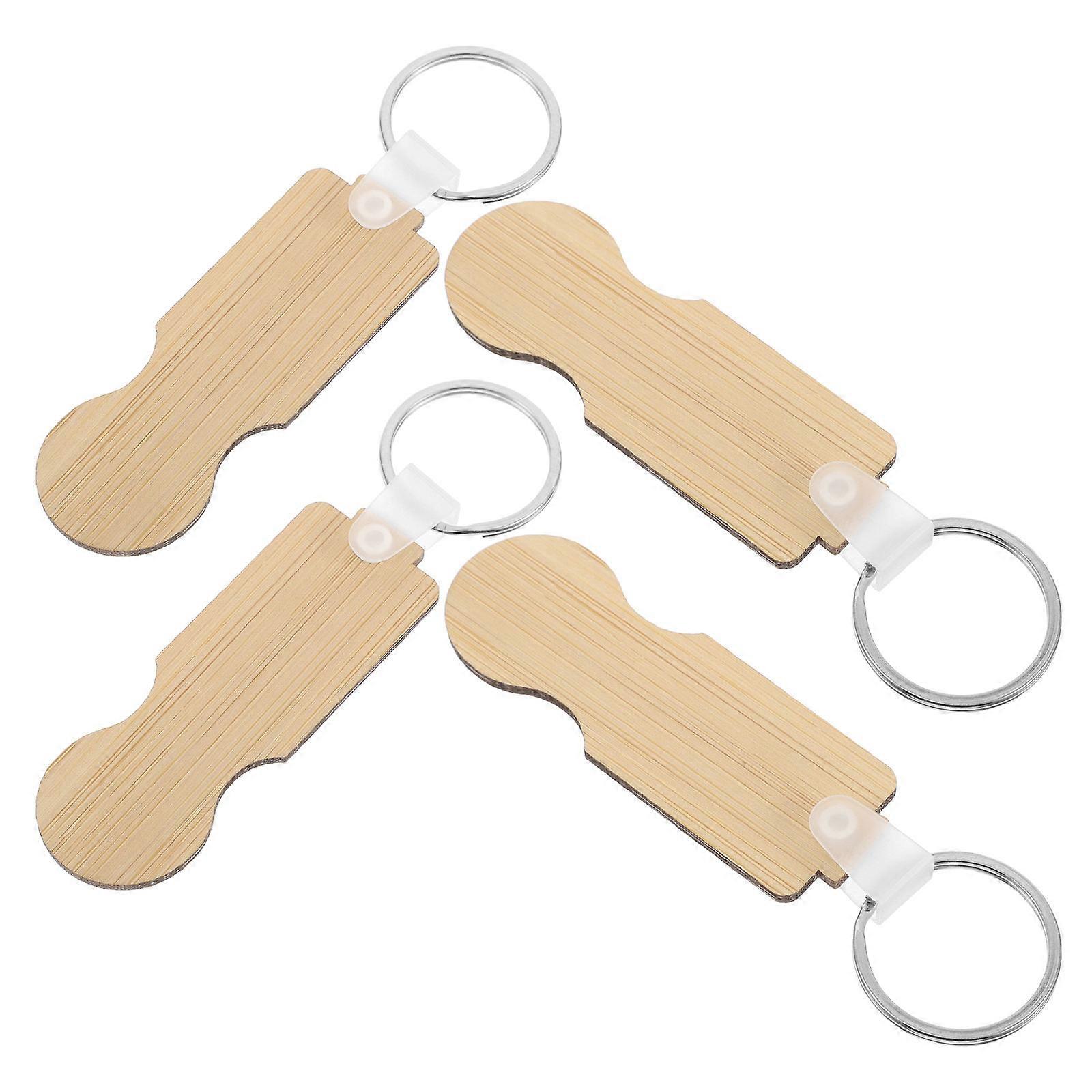 4Pcs Bamboo Shopping Cart Keychain with Trolley Token for Easy Unlocking