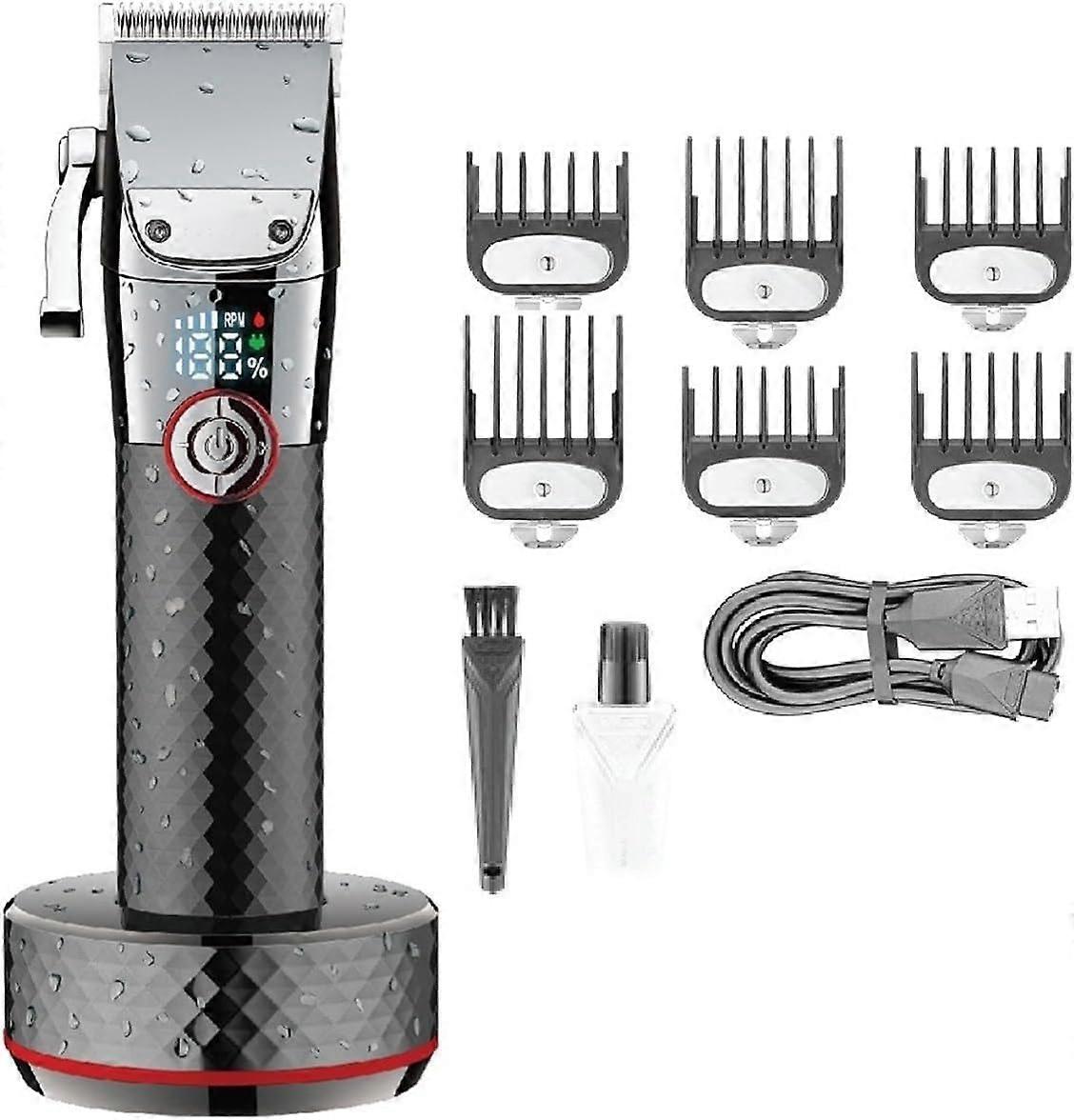 Hair Clipper IPX7 Waterproof Digital Display Low Noise Cordless and Corded Electric Trimmer Red
