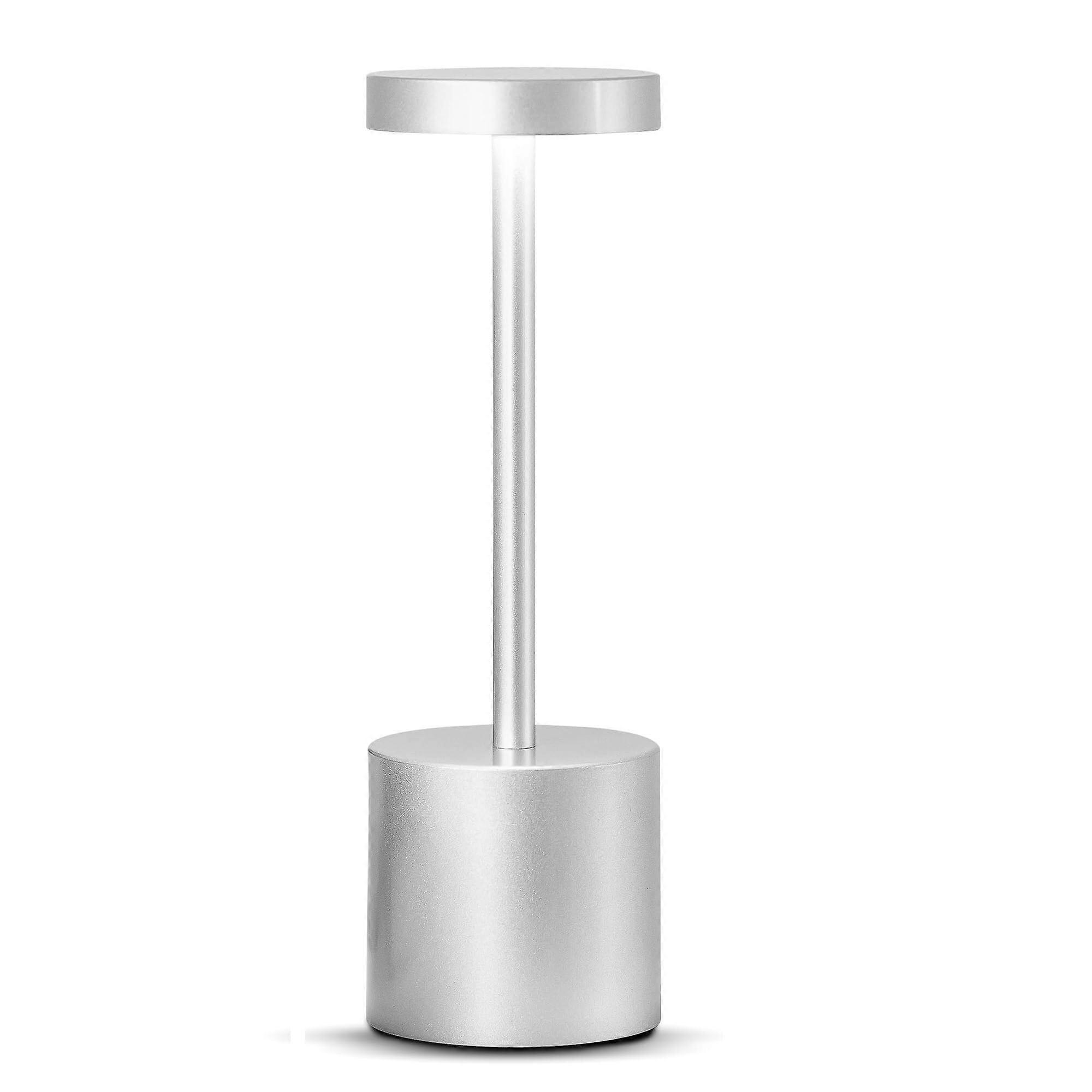 Wireless LED Table Lamp with Touch Control Dimming, 3 Color Temps, Modern Silver for Bedroom