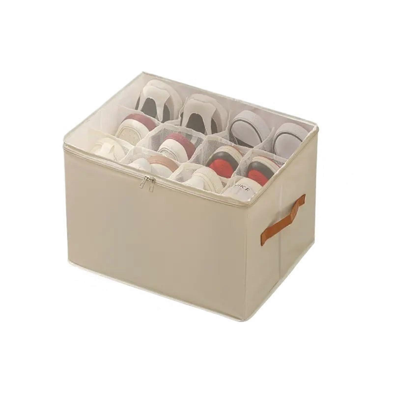 Large Capacity Foldable Shoe Storage Organizer with Adjustable Dividers and Clear Dustproof Cover