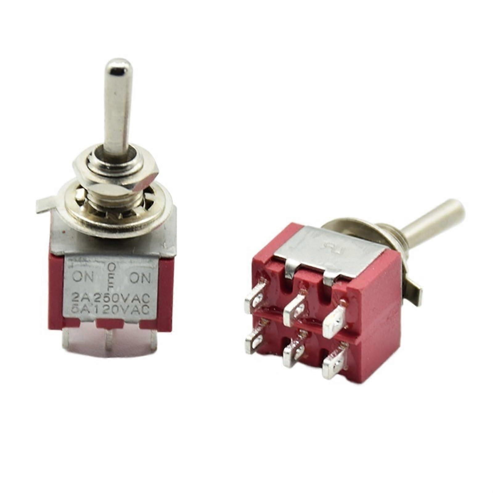 5Pcs Waterproof DPDT Toggle Switch ON Off ON 6 Pin Red Latching 2A 250V