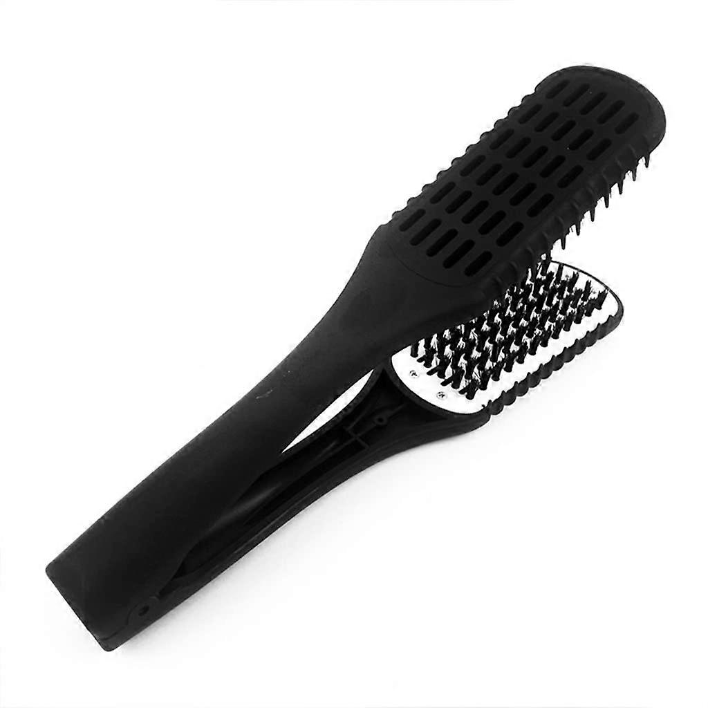 V Shape Hair Straightening Brush Clamp with Nylon Bristles for NoHeat Styling at Home