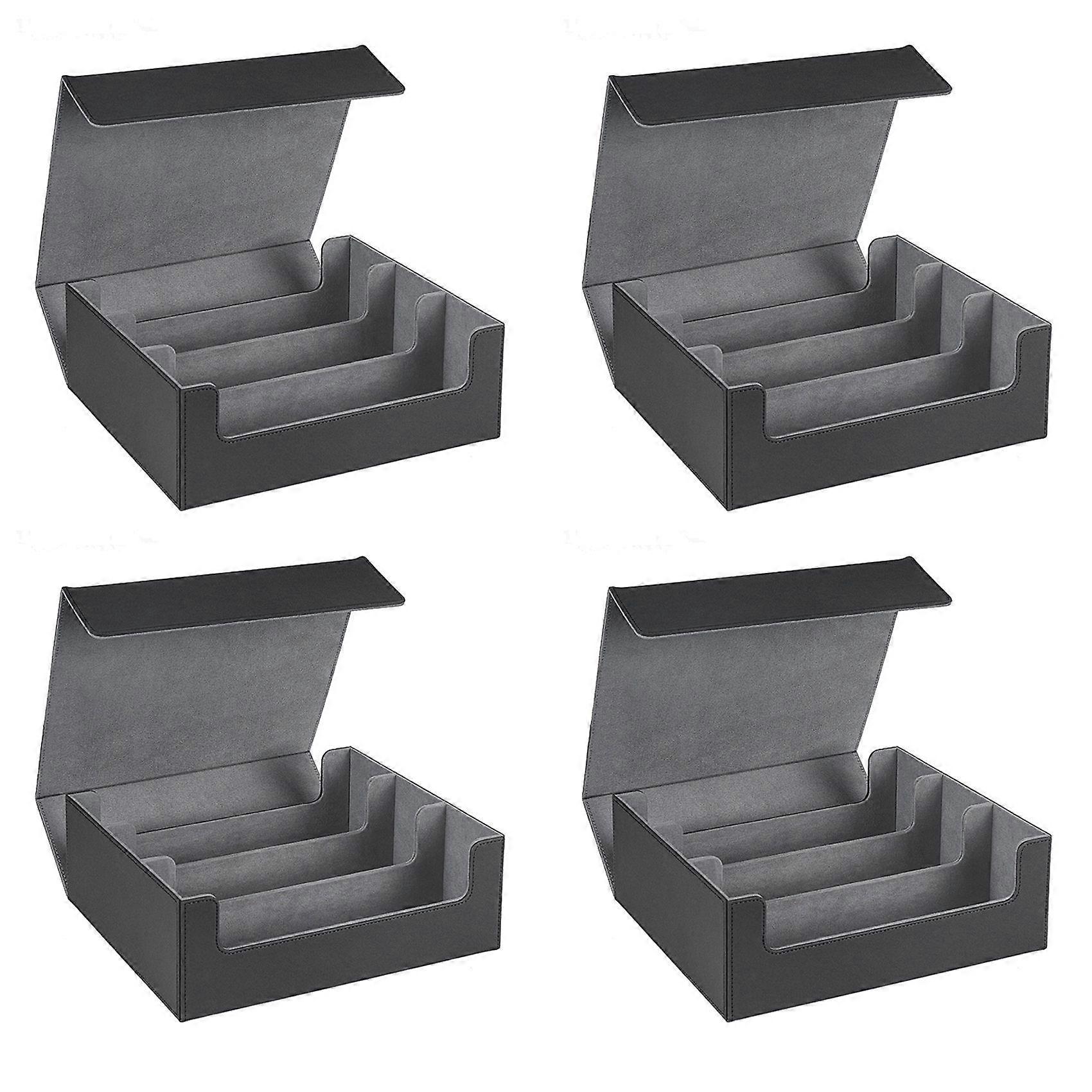 4X 1800+ Card Deck Case for Trading Cards, Magnetic Card Storage Box Top Side-Loading Deck Case Black+Gray