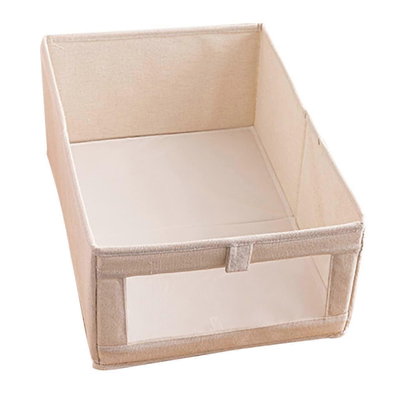 Foldable Cotton Linen Storage Basket with Lid, Woven Rustic Bin for Closet Clothes and Cosmetics