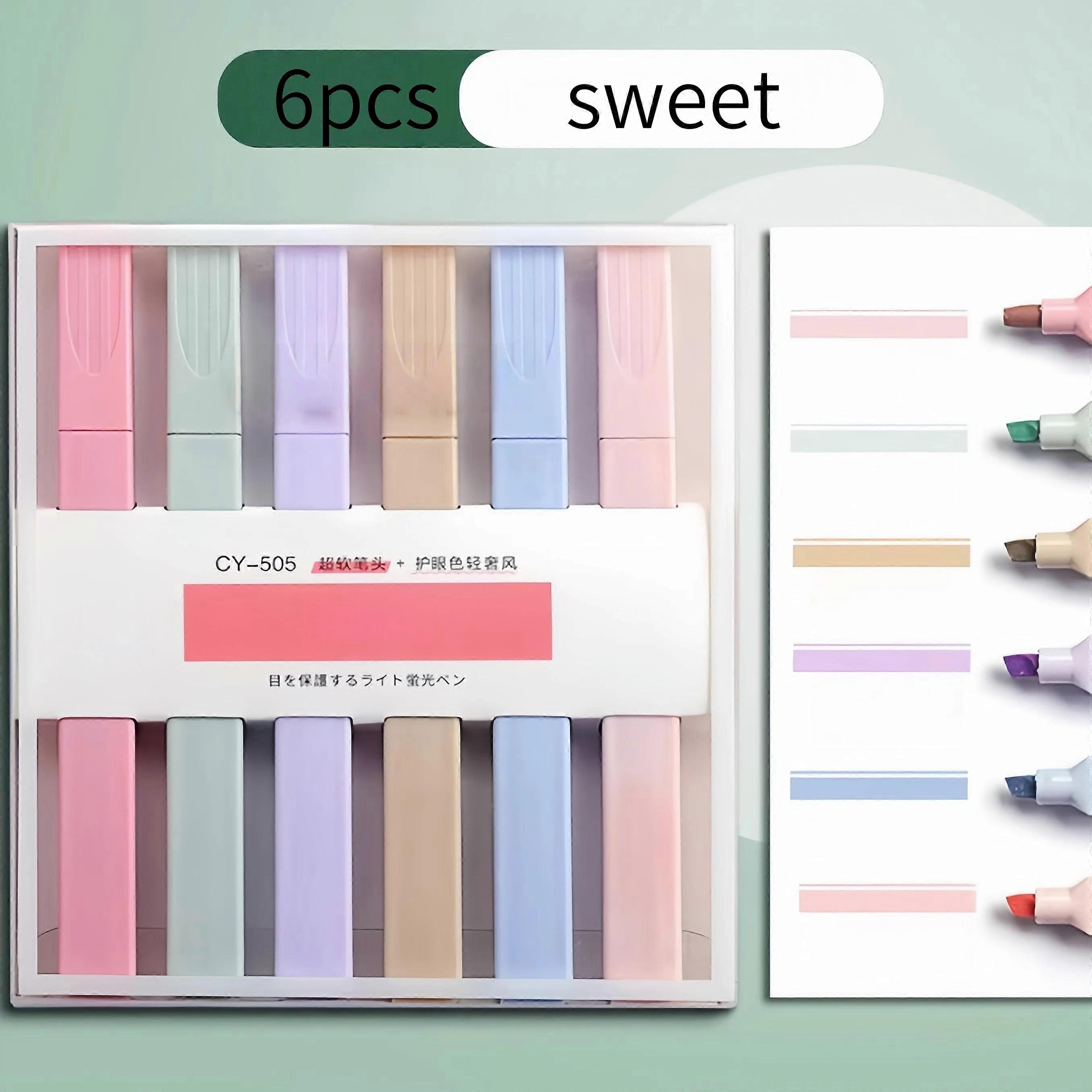 6 light - colored highlighters for students' note - taking