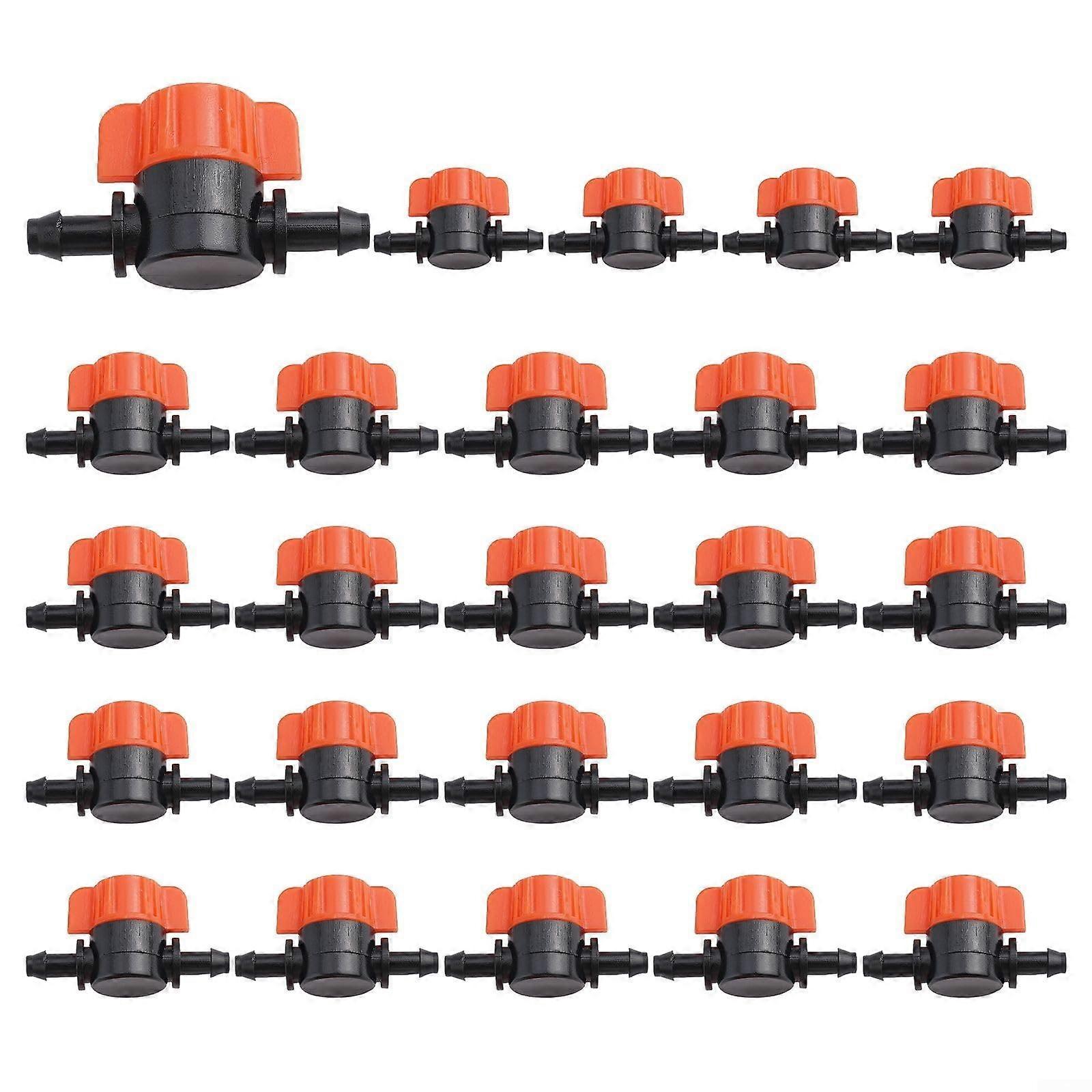 25 Pack Drip Irrigation Valves with Precise Flow Control, LeakProof Inline Shut Off for 4/7 Inch Tubing