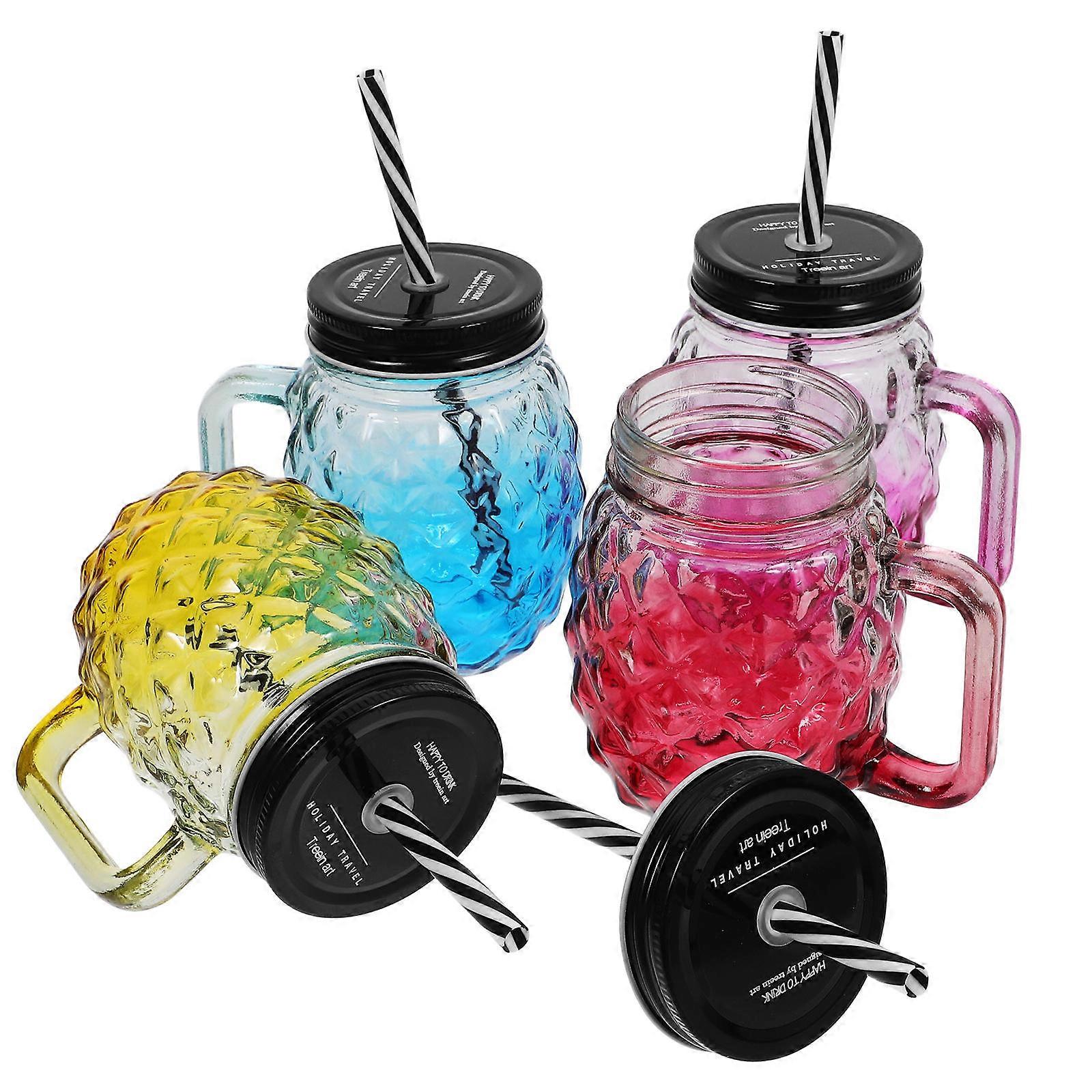 Gradient Glass Cups for Beverage Use 4Pcs Mason Drinking Mugs with Straws
