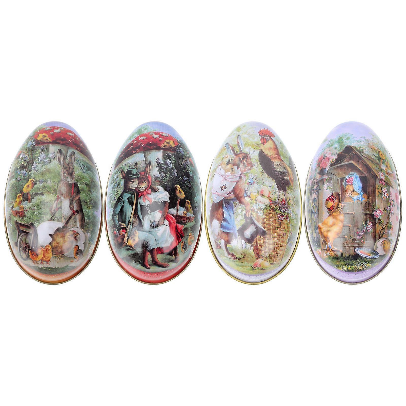 Easter Candy Boxes Tinplate Storage Use Candy Box 4Pcs Egg-Shaped Design