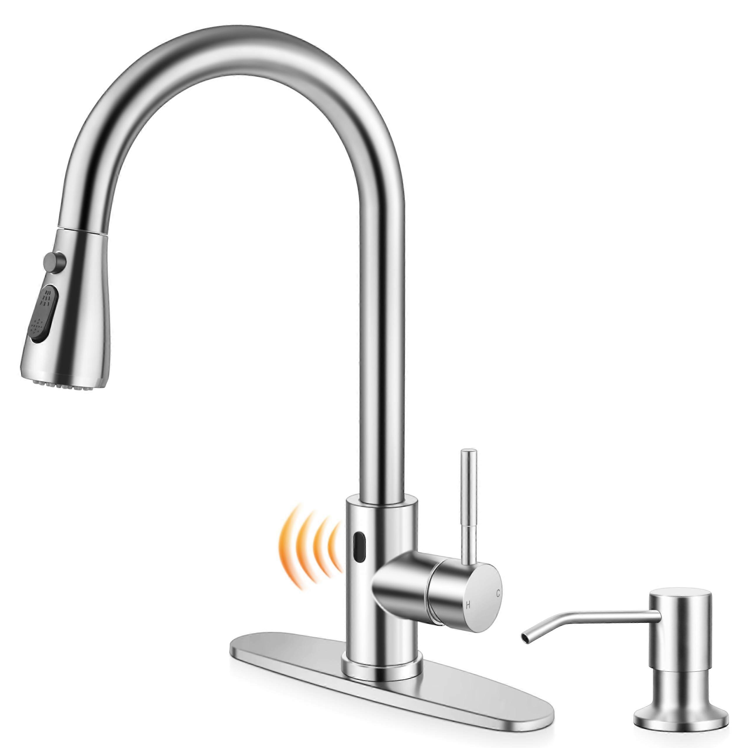 Touchless Kitchen Faucet with Soap Dispenser, Brushed Nickel Motion Sensor Sink Faucet with Pull Down Sprayer