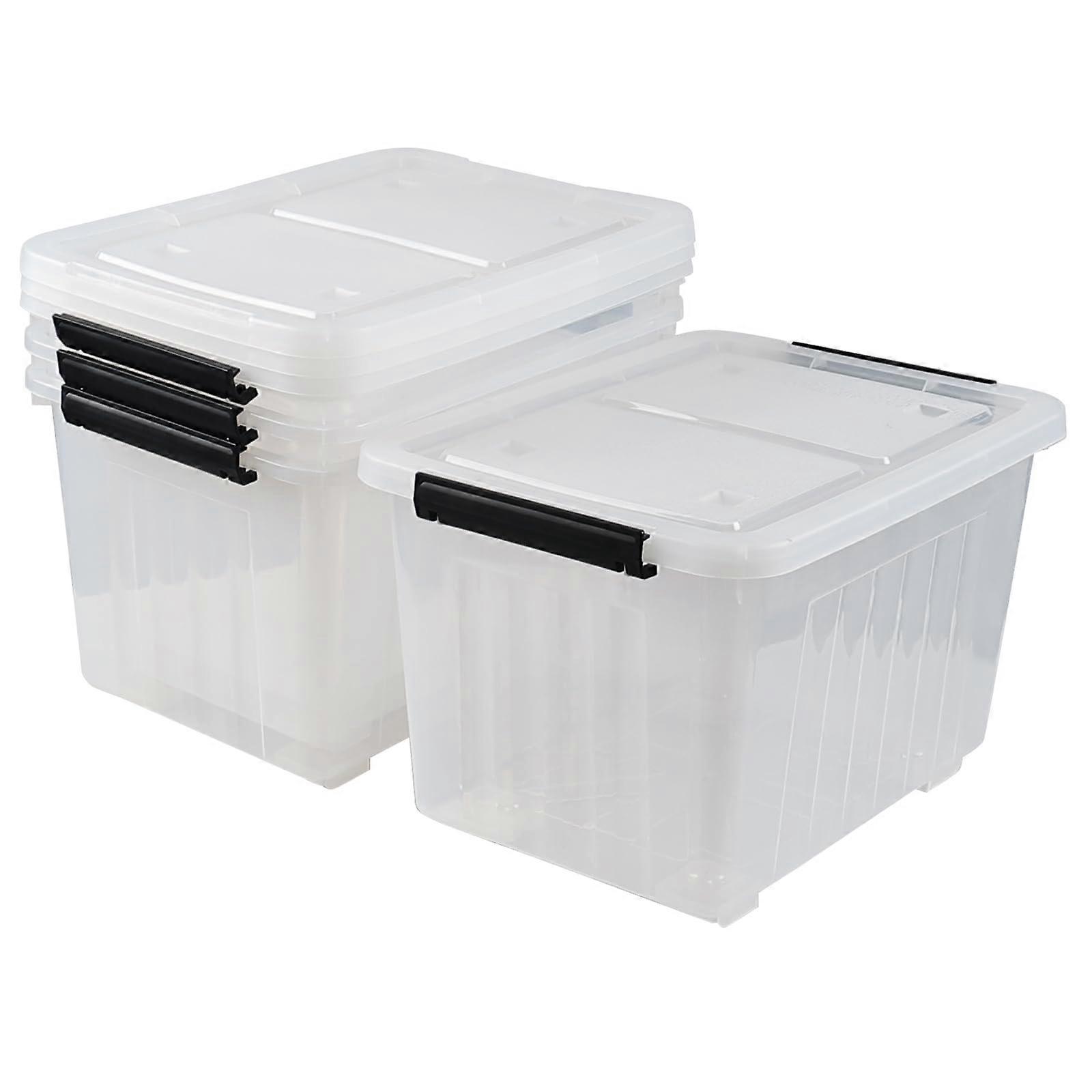 30L Clear Plastic Storage Bins with Wheels, Secure Latching Lid, Durable Organizer 4 Pack