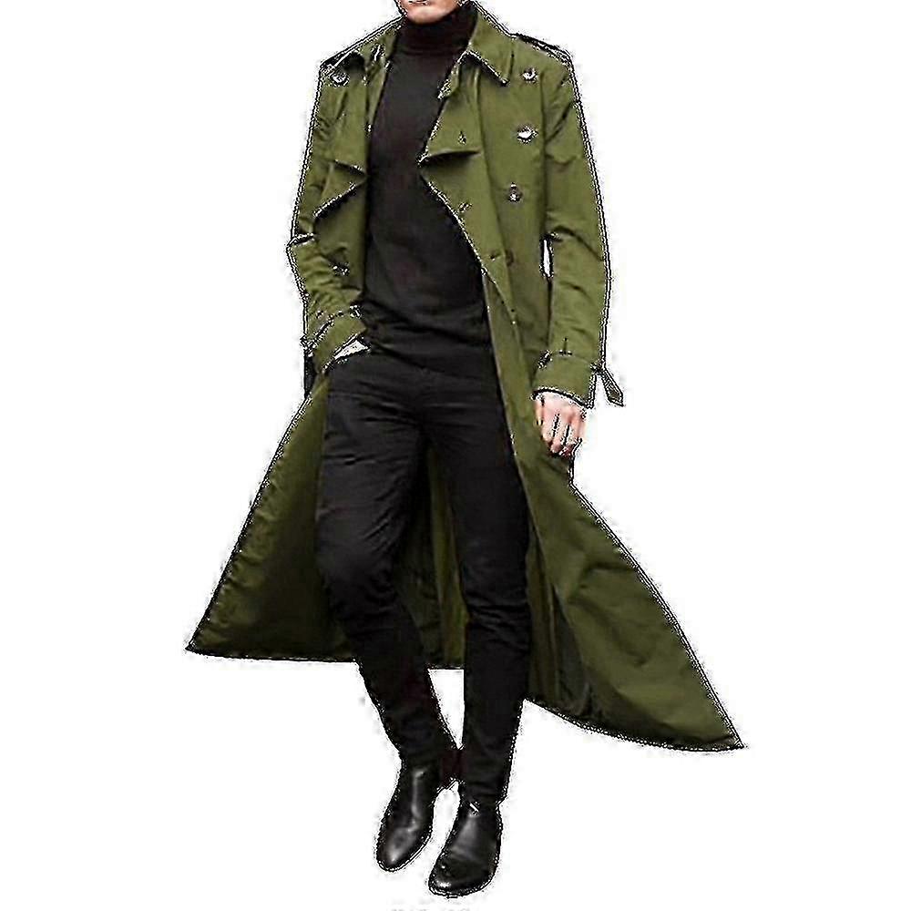 Double-Breasted Windbreaker for Men - Lapel Long Trench Coat Jacket 26s