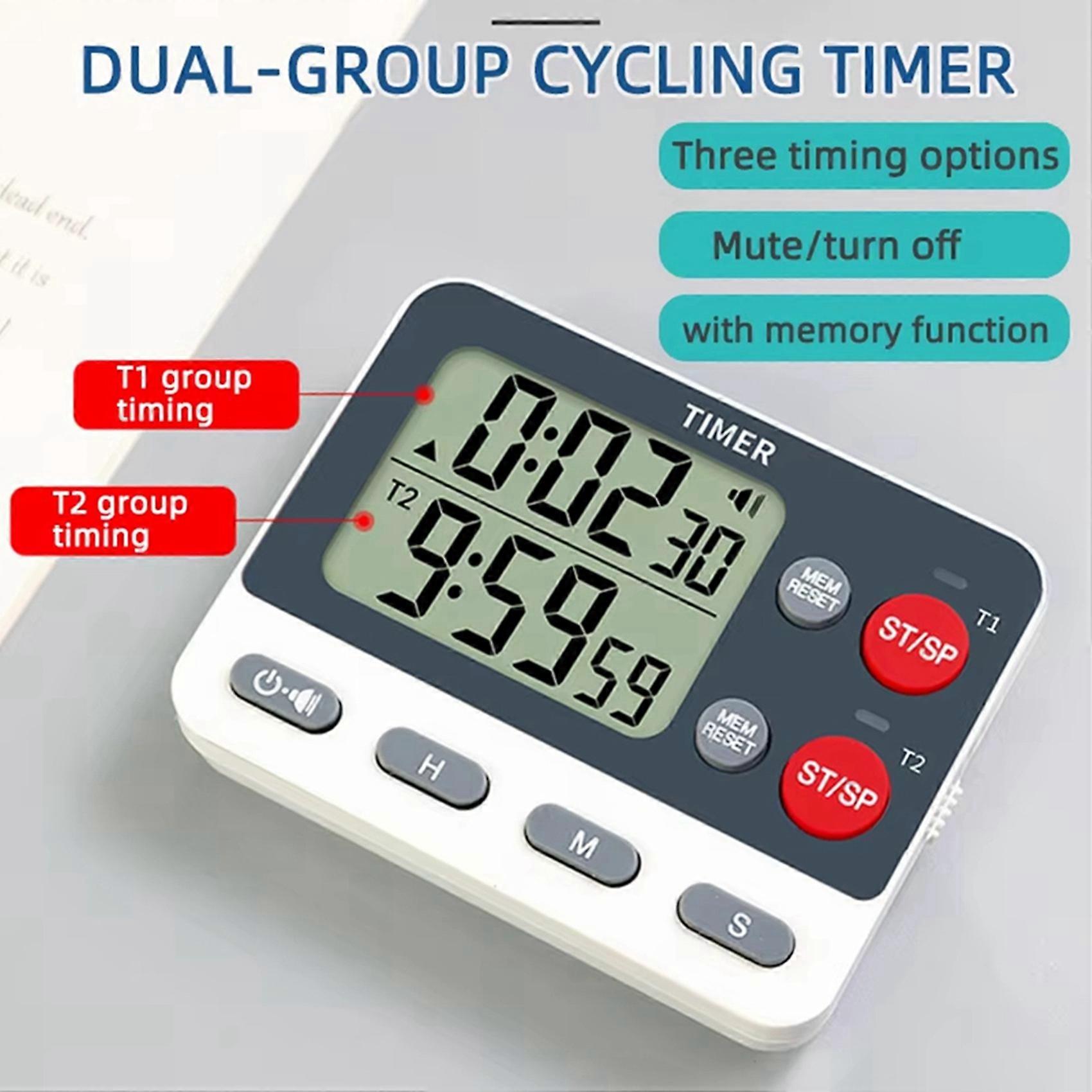 2X Digital Kitchen Dual Group Cycling Timer Three Timing Options,Mute/Turn Off Memory Function Timer