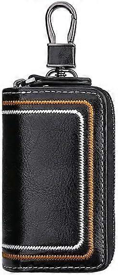 Vintage Leather Key Case for Men with Dual Zip Pockets and Compact Key Organization