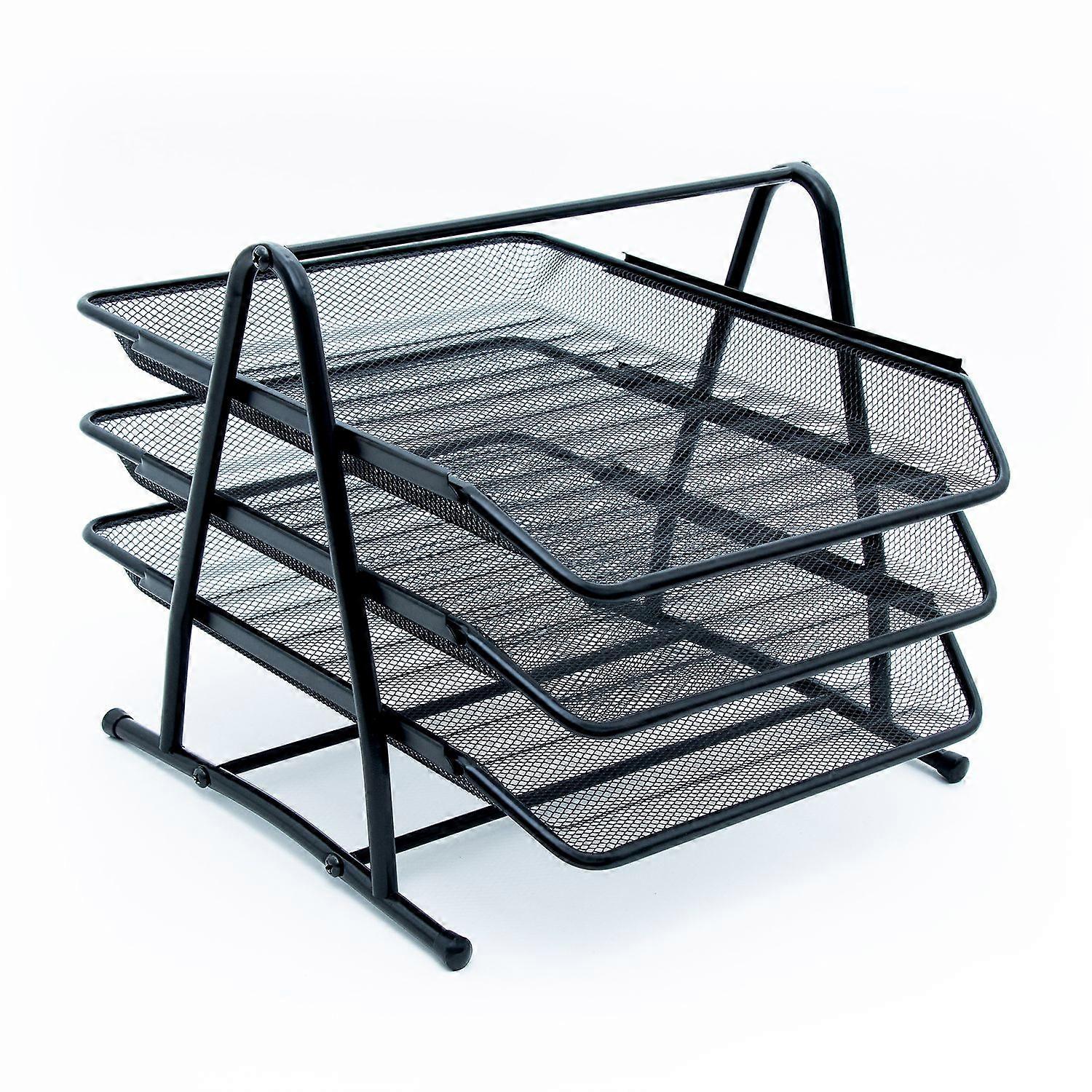 Iron Document Tray with 3 Compartments - 30.5 x 35 x 26 cm - Non-Slip Letter Tray Desk Tray for up to A4 Documents Organizer Accessories for Office Mesh Design