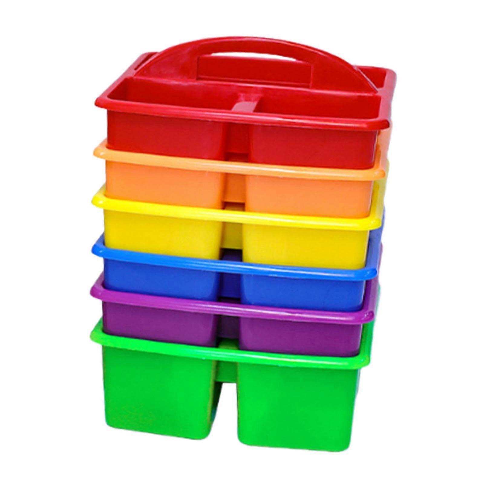 6Pcs Classroom Storage Bins with Compartments, Stackable Plastic Organizer Boxes with Handle