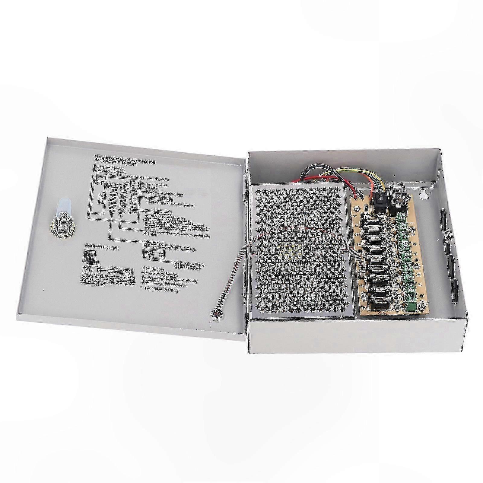 9-Channel 12V 10A Power Supply Unit with Lock, 110V-220V Input for CCTV Systems