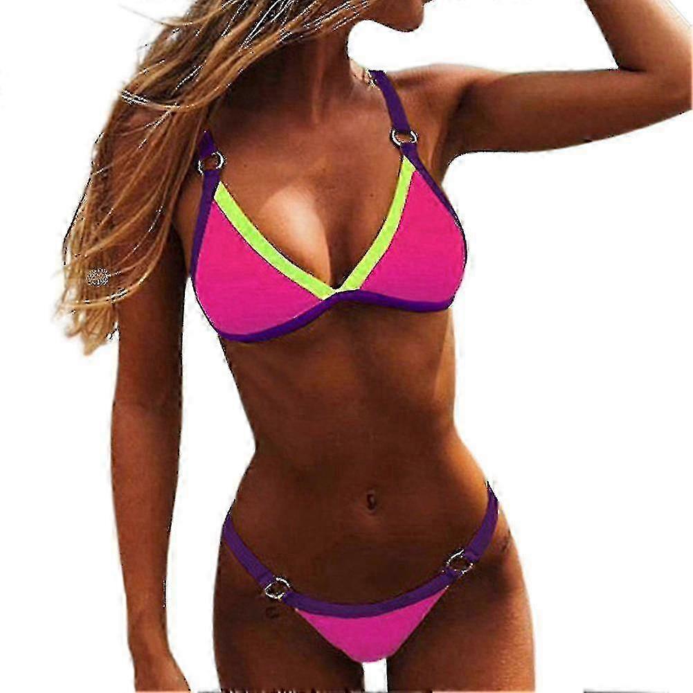 Women's Triangle Bikini Set - Blue/yellow - Size S