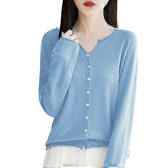 Cardigan Sweaters For Women Open Front Cozy Fall Cardigans Sweater Midweight Winter Warm Long Sleeved Round Neck Knitted Sweater Coat Sky Blue