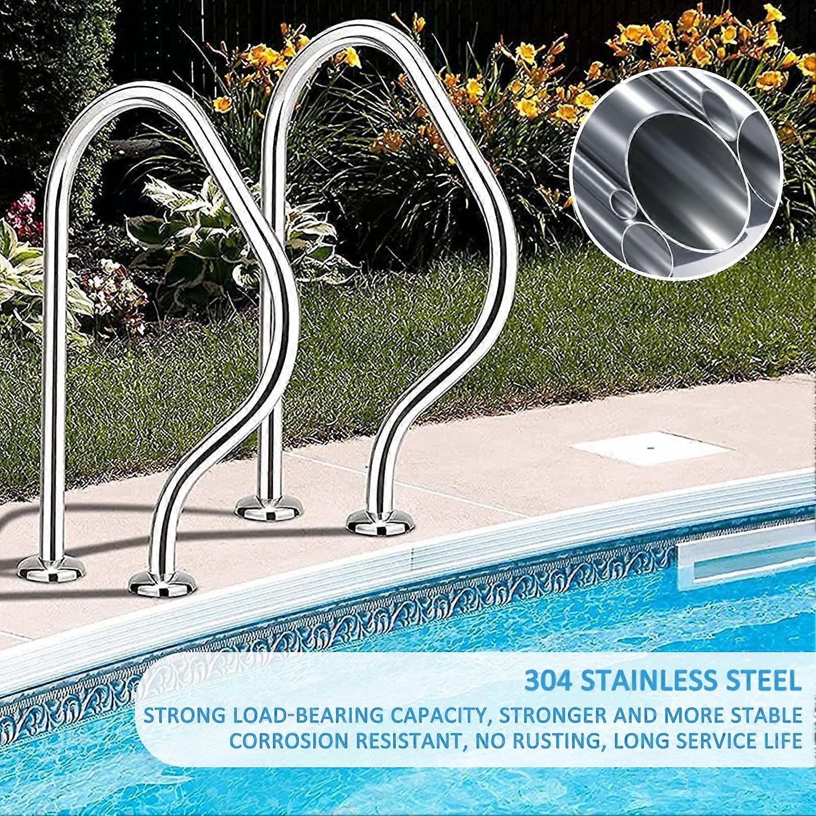 Stainless Steel Pool Handrail for Inground Pool, Rustproof Stable Entry Support, Easy Assembly Setup