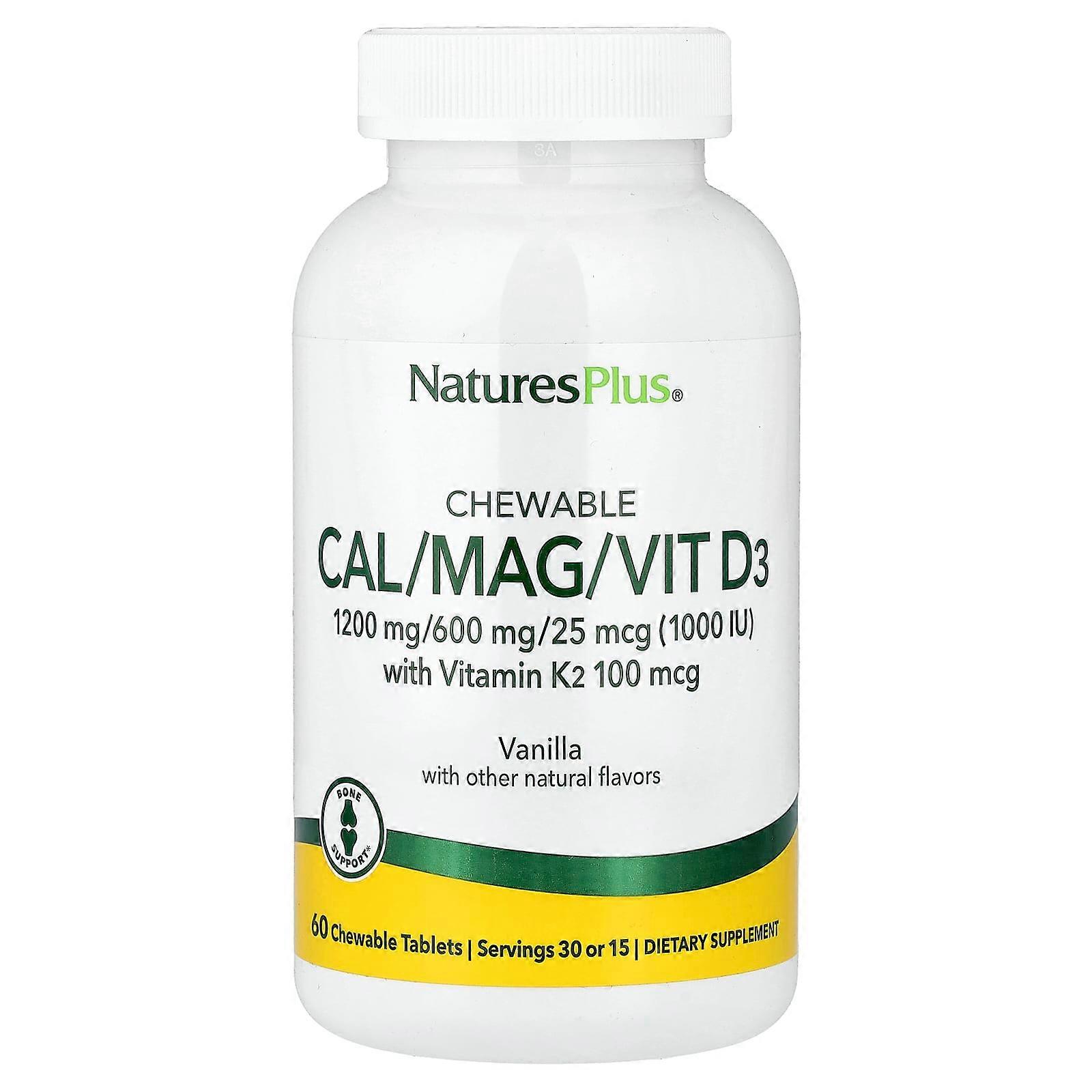 NaturesPlus, High Potency Cal/Mag/Vit D3, Vanilla Flavored, 60 Chewables
