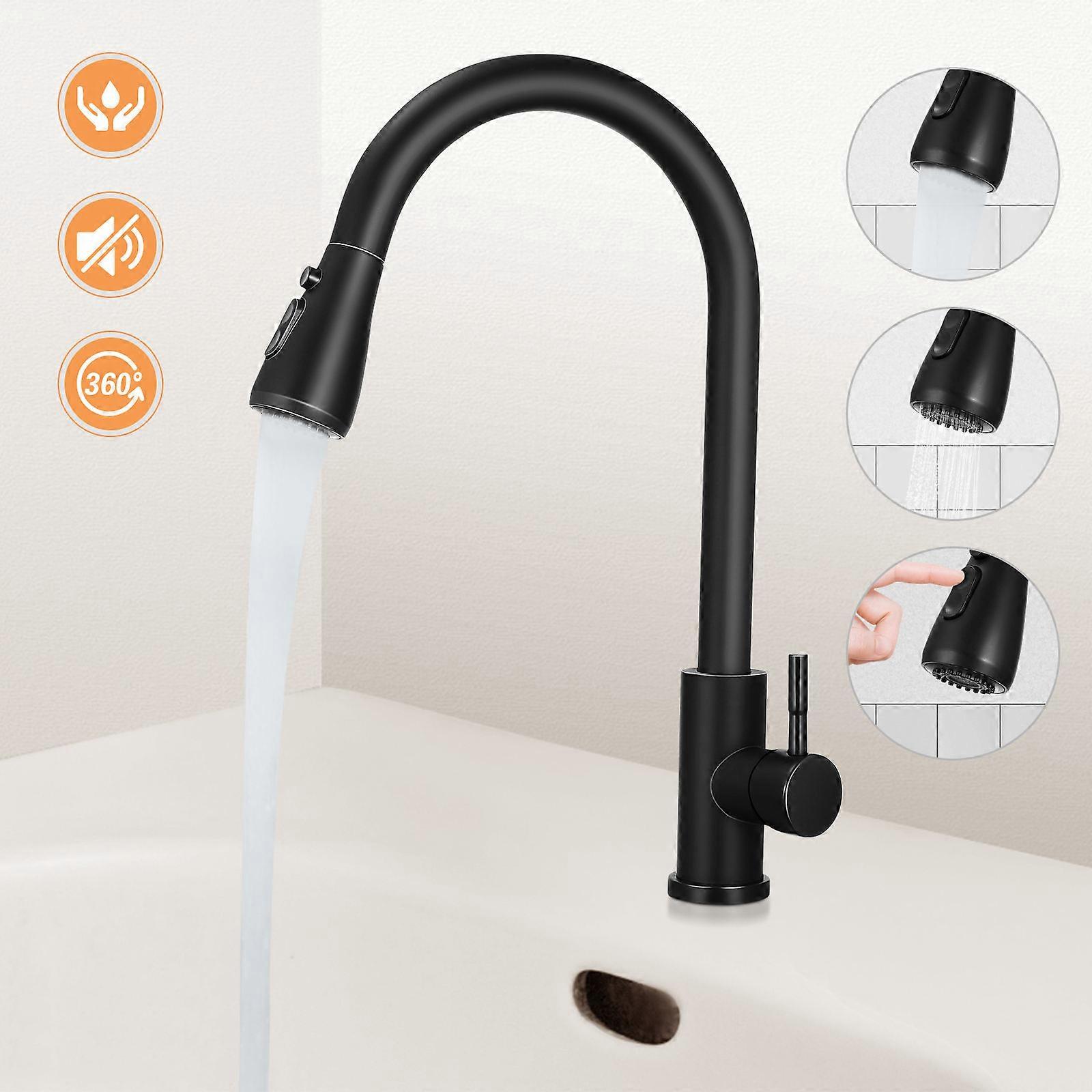 Black Kitchen Tap with Pull-Out Spray and Dual-Control for 1Set