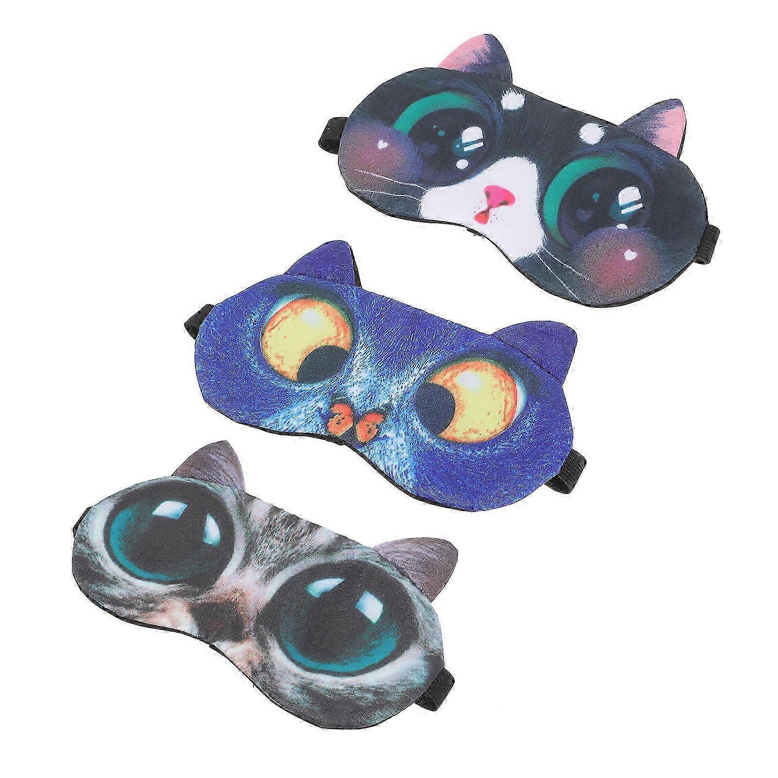 Sleeping Eye Mask Cat Pattern Eye Mask for Sleeping Use 3Pcs Soft Plush