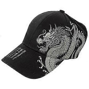 Cotton Baseball Hat with Dragon Pattern, Lightweight Sun Protection Cap for Outdoor Travel and Casual Wear, Black, 1 Piece
