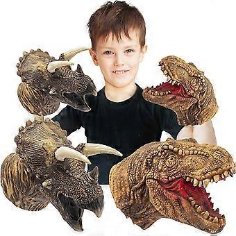 Realistic Dinosaur Hand Puppets, Soft Natural Latex Animal Head Toy Set for Kids and Adults, Party Show Play Gift, Tyrannosaurus and Triceratops