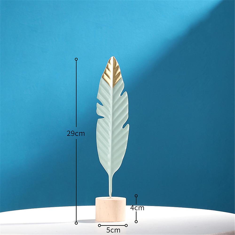 Metal Feather Ornaments Wood Base Home Modern Desktop Shelf Decoration