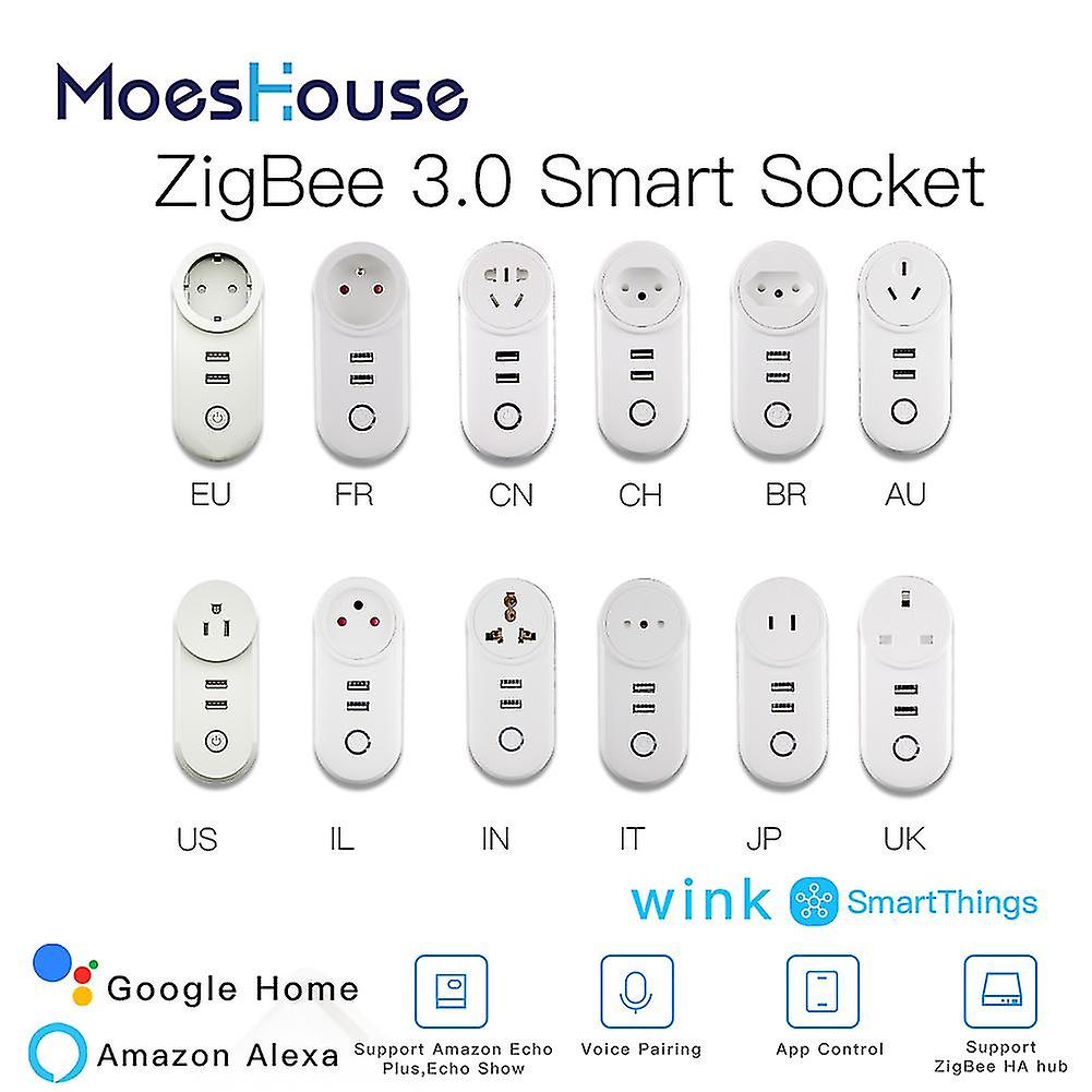 Zigbee 3.0 Smart Socket Plug With 2 Usb Interface Remote Voice Control Work With Smartthings Wink Echo Plus And Most Zigbee Hub
