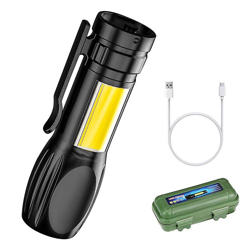 8.5*3cm Mini small flashlight strong light super bright USB rechargeable multifunction home portable LED zoom sidelight COB strong light