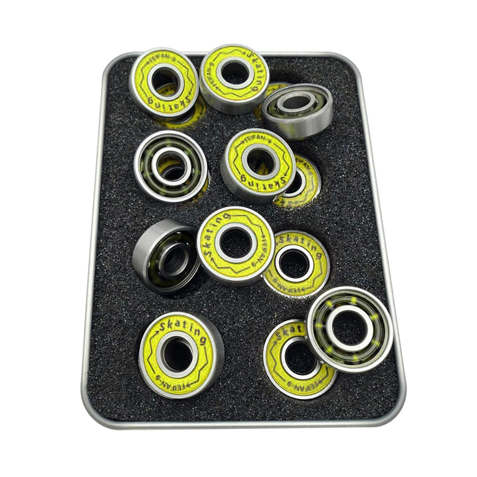 16Pc Skateboard Longboard Bearings Precision ABEC 9 for Inline Skates Yellow